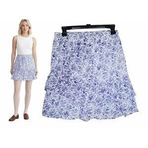 ❤️Autres Filles Women's Sz M Blue White Floral Ruffle Tiered Smocked Mini Skirt
